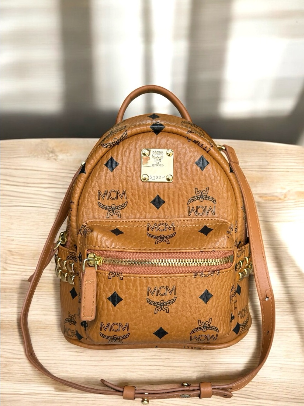 MCM Visetos Stark Bebe Boo Studs Mini Backpack Crossbody
